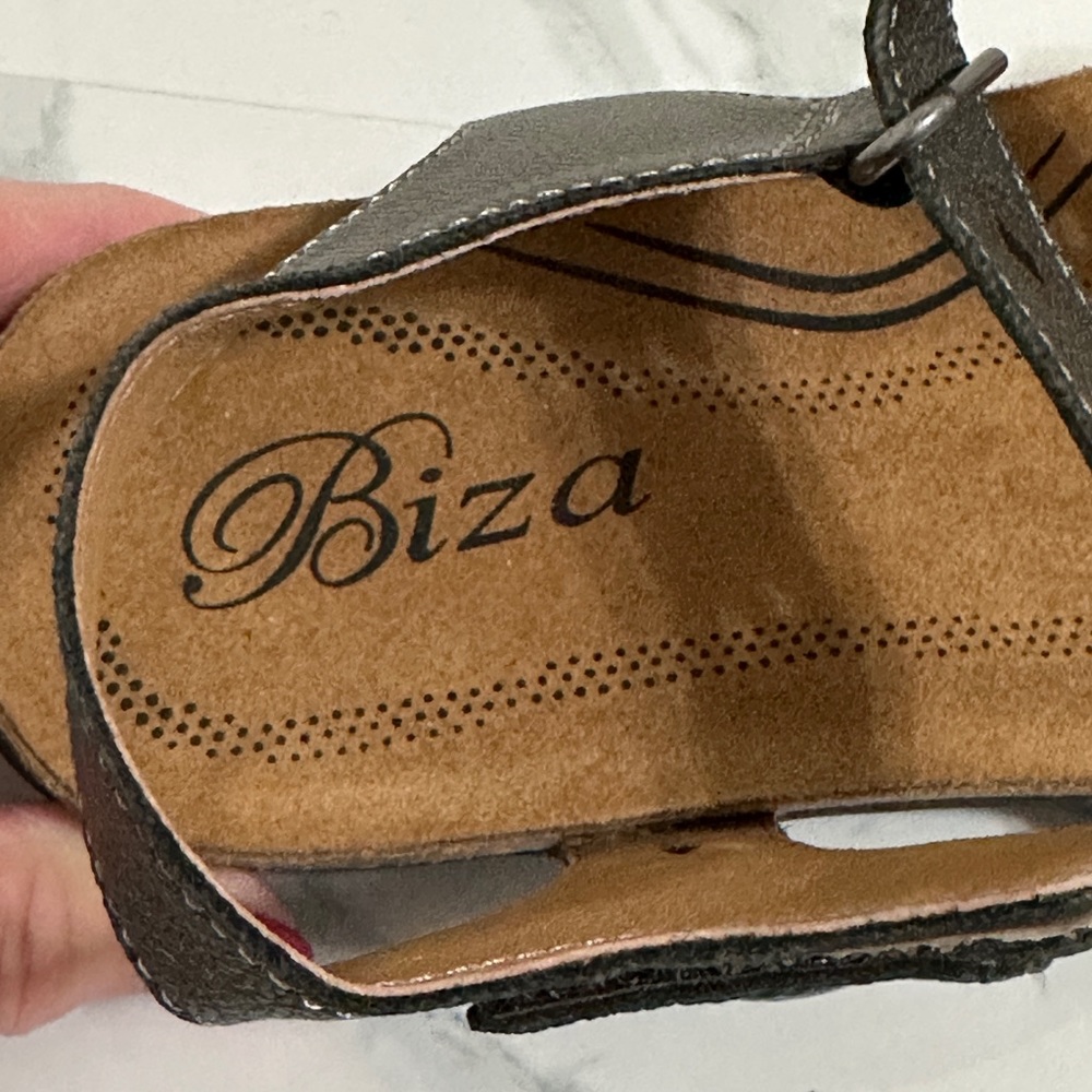 Biza Maui Leather Footbed Sandal 6.5/37 Cork & Memory Foam in Pewter - Picture 4 of 8